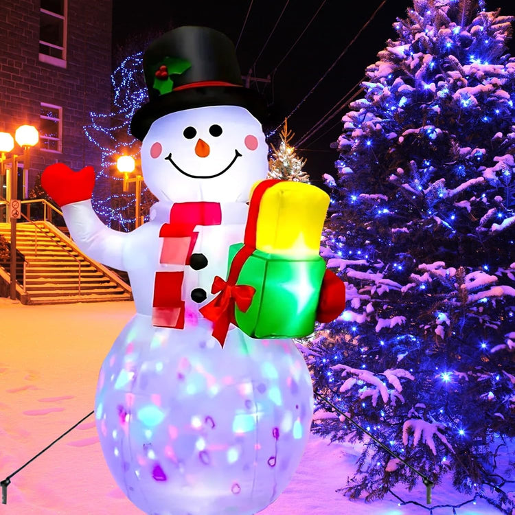 5FT Inflatable Christmas Snowman with Rotating LED Lights for Outdoor Decor