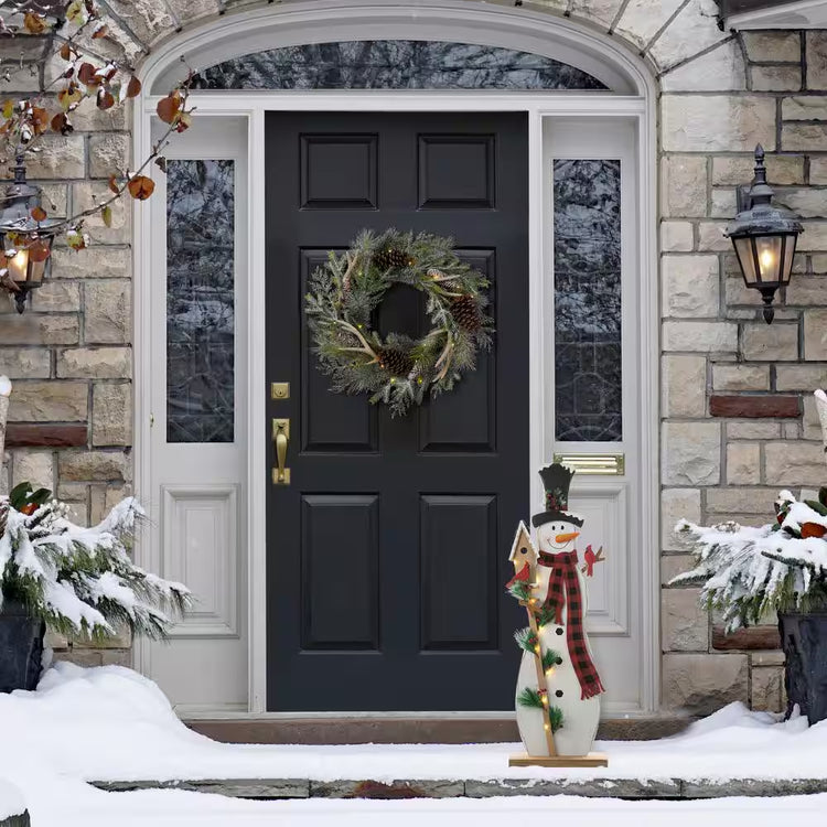 36 In. H Lighted Wooden Snowman Porch Decor Christmas Yard Decor (KD)