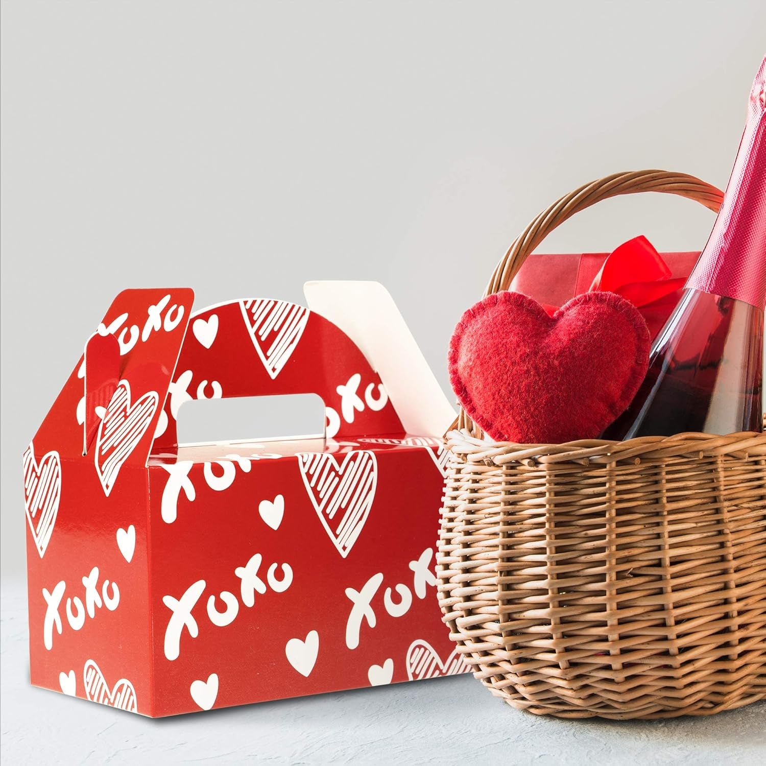 Valentine Boxes for Treats, 24-Pack Valentines Day Treat Boxes, 4 Doodle Designs, Paper Valentine&