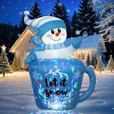 5FT Inflatable Snowman in Mug with Leds for Outdoor Christmas Decor