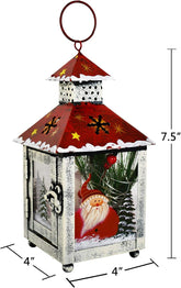 Metal Lantern Christmas Decorations with LED Light Indoor Outdoor Decorative Hanging Lanterns Santa Decor Hand Painted Rustic Metal Glass Small Christmas Lanterns Table Decor Xmas Holiday Party Decor