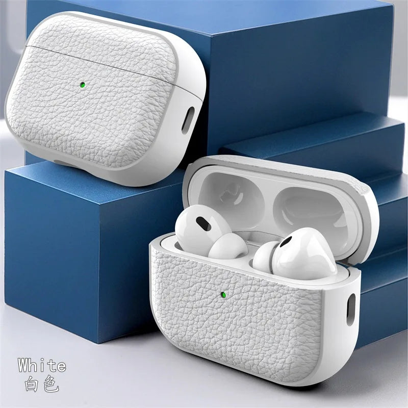 Case for New Airpods Pro 2025 Case PU Leather Grain Case with Keyring Airpod Wireless Earphone Accessoris for Airpods 4Th Cases