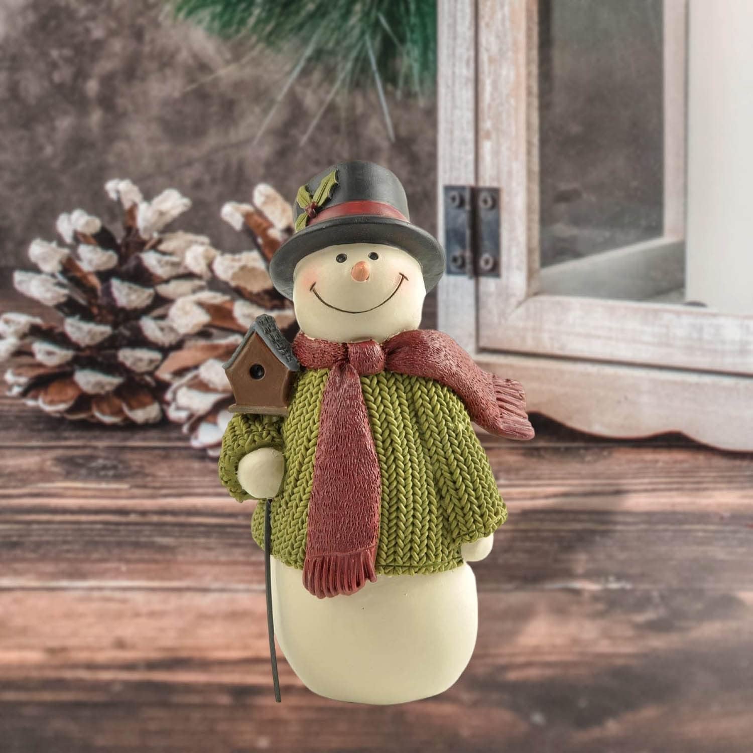 4.25" H Smiling Resin Snowman with Birds&
