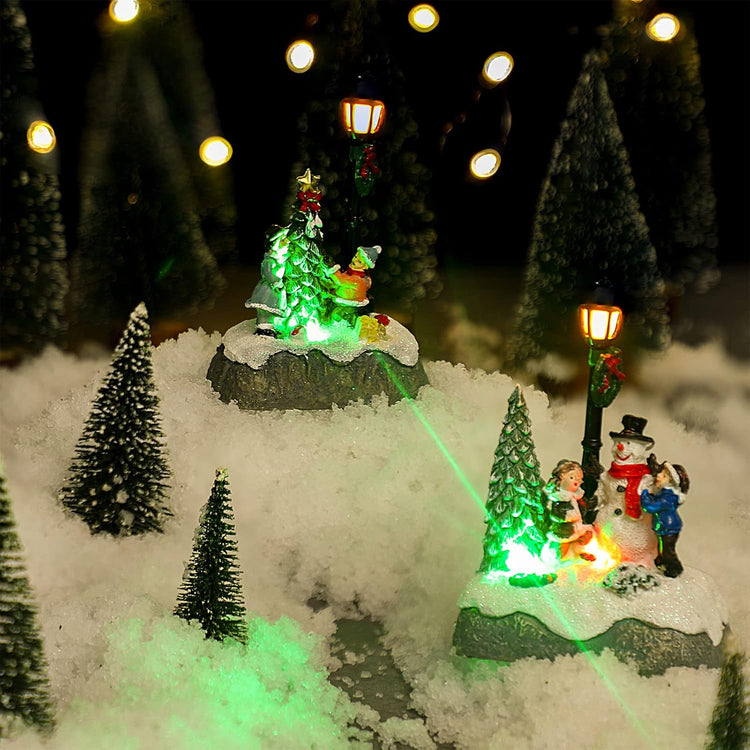 Christmas Village Set: 2-Piece Snowman & Santa LED Tabletop Decor