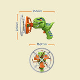 Dinosaur Bubble Machine for Kids showing dimensions and design features of the electric bubble blower toy.