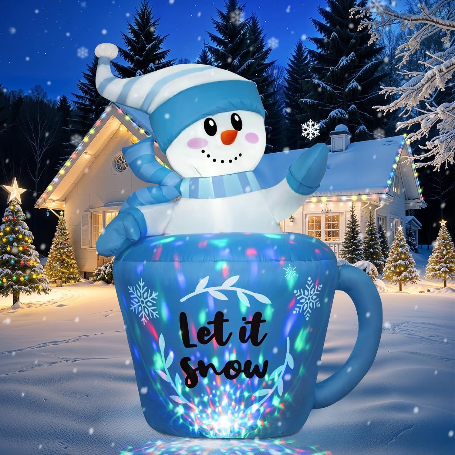 5FT Inflatable Snowman in Mug with Leds for Outdoor Christmas Decor