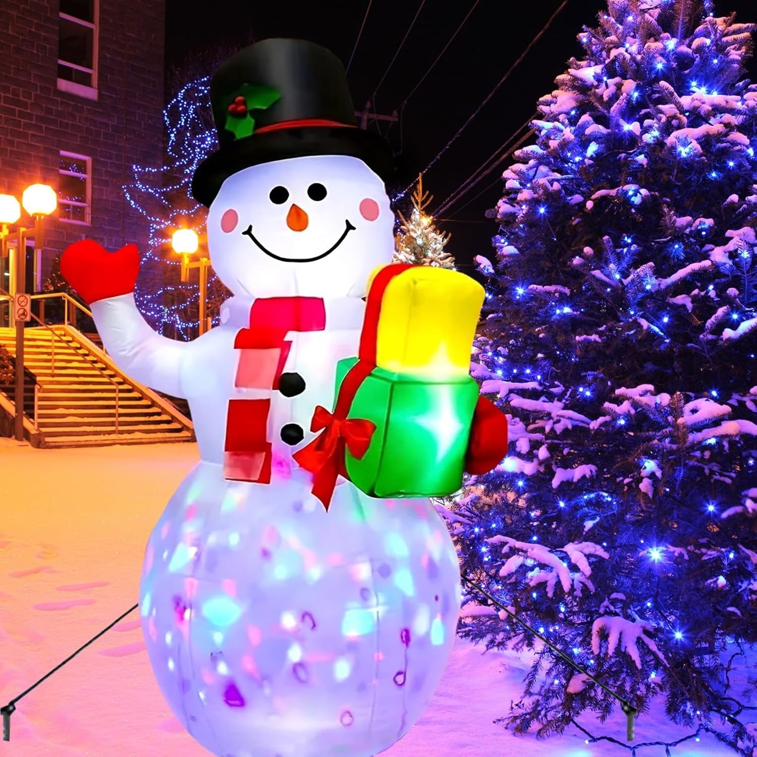 5FT Inflatable Christmas Snowman with Rotating LED Lights for Outdoor Decor