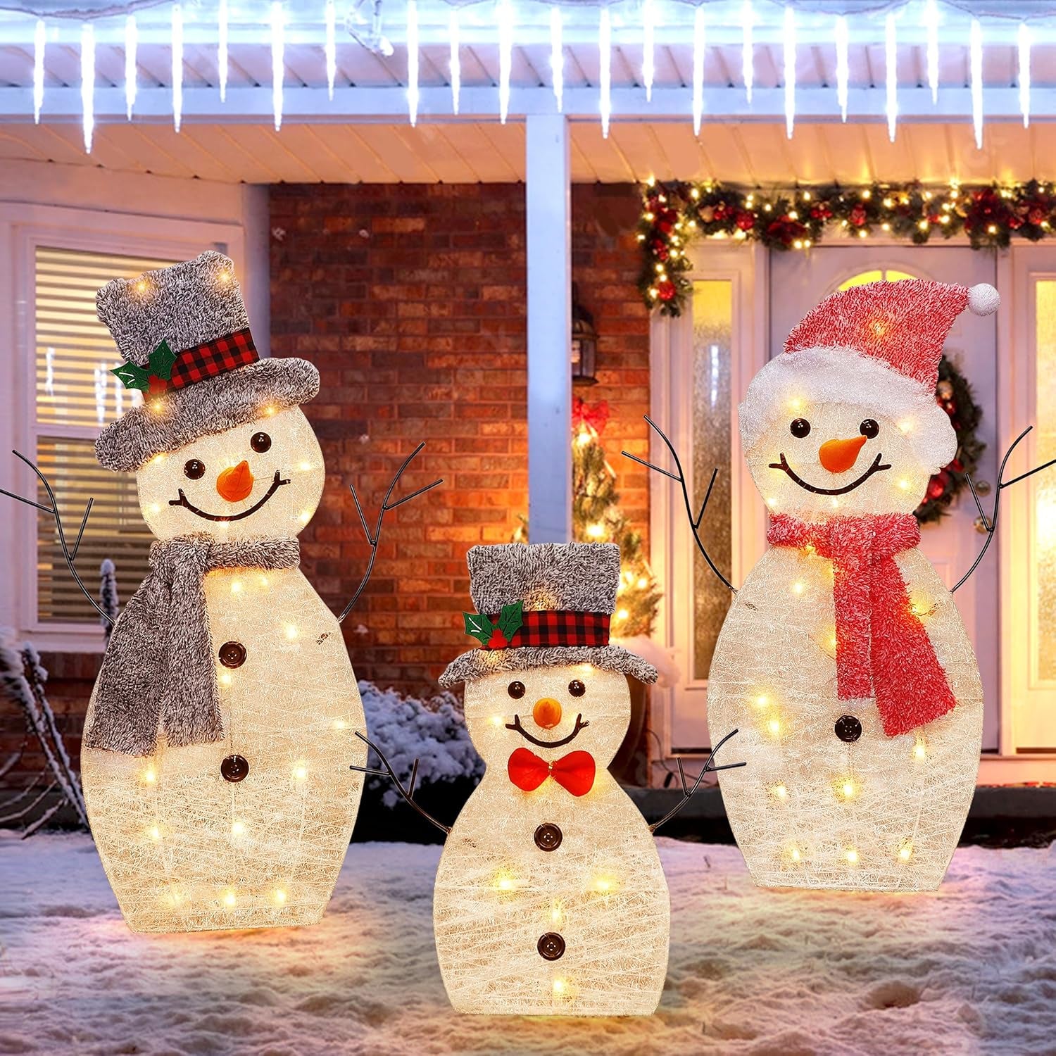 Pre-Lit Collapsible Snowman Family with 60 Lights for Outdoor Christmas Decor