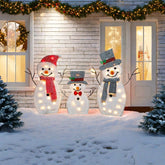 3-Piece Glowing Snowman Family Outdoor Decor Set - 48" Light-Up Christmas Yard Decorations with Stakes (Weatherproof LED Holiday Display)