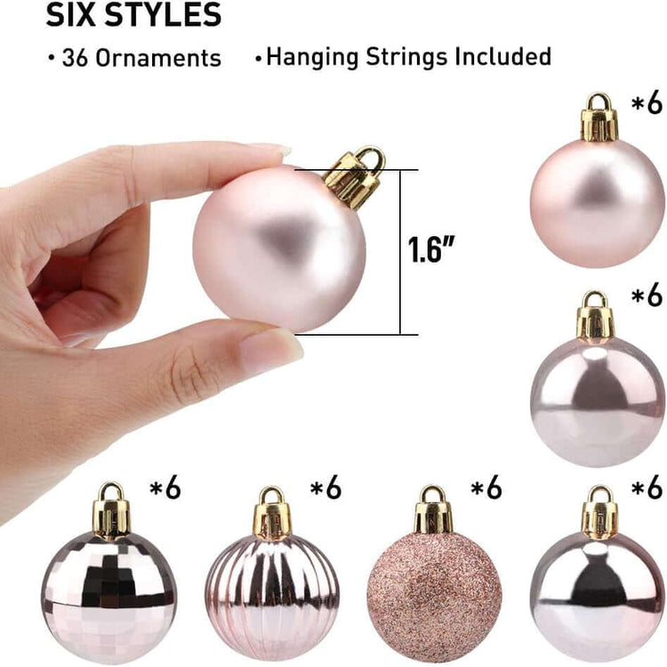 Christmas Balls Ornaments for Xmas Tree, 36Ct Plastic Shatterproof Baubles Colored and Glitter Christmas Party Decoration 1.6Inch Set