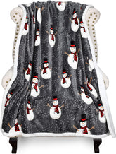 Snowman Blanket, Holiday Theme Sherpa Fleece Throw, Blanket for Couch and Bed, Christmas Blanket | Super Soft, Comfy, Cozy, Fluffy, Warm | 50X60 Inch, Grey