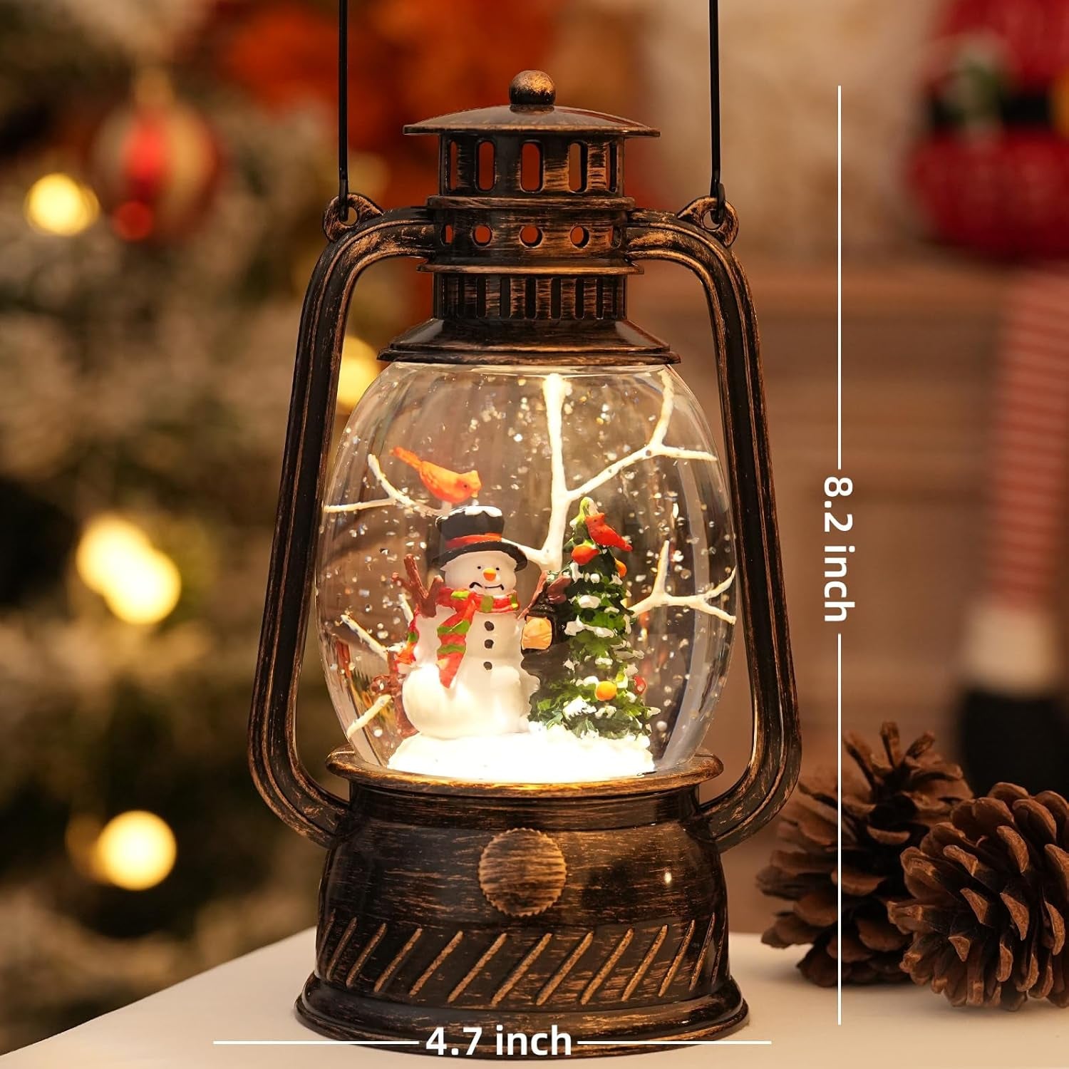Illuminated Snowman Musical Snow Globe Lantern with Timer for Holiday Decor