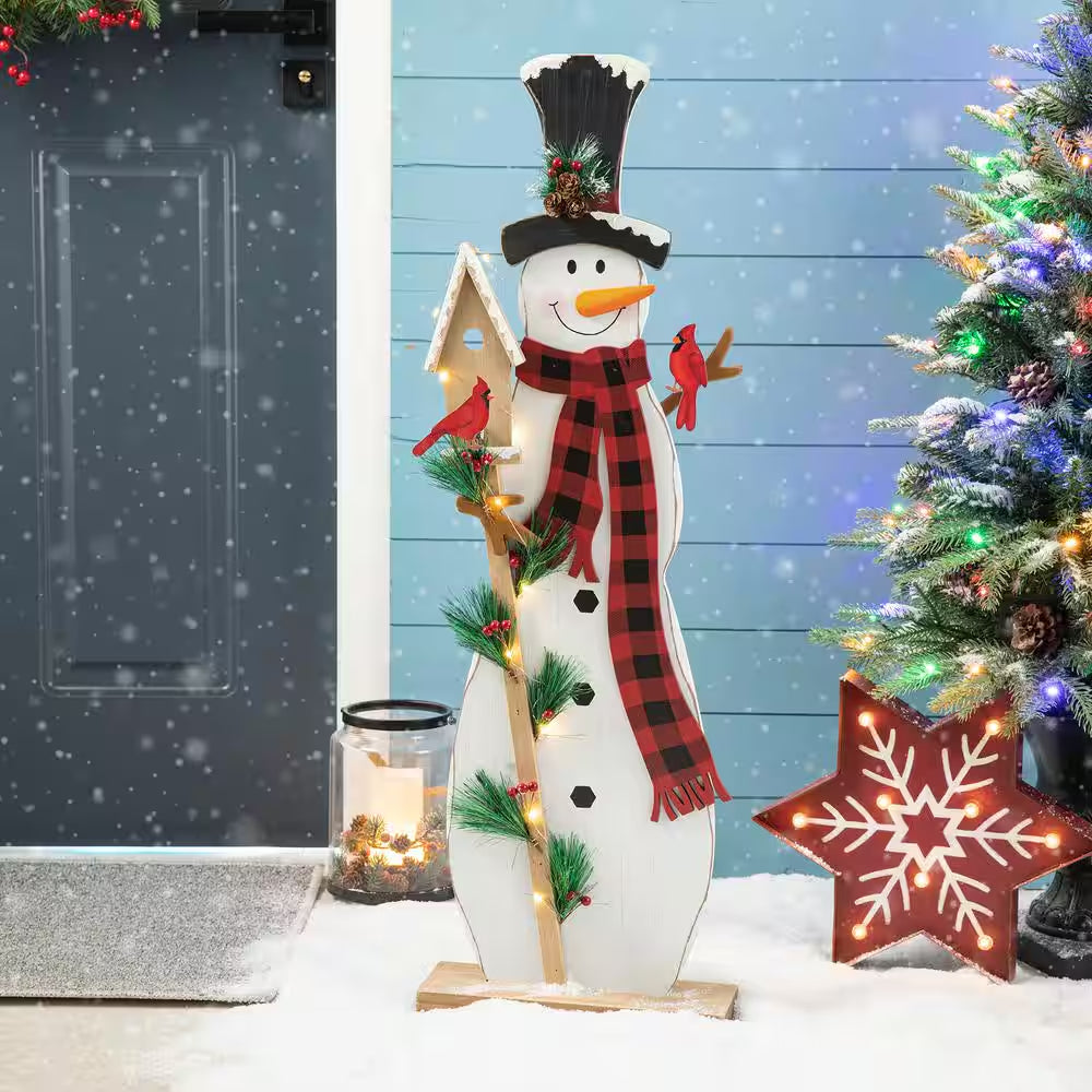 36 In. H Lighted Wooden Snowman Porch Decor Christmas Yard Decor (KD)
