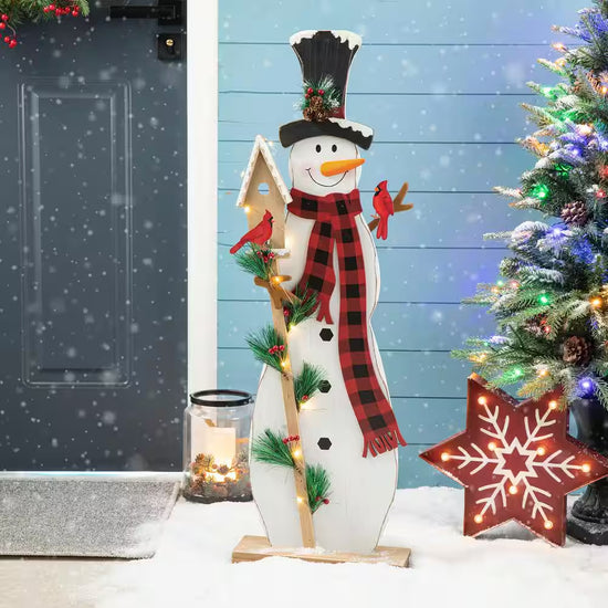 36 In. H Lighted Wooden Snowman Porch Decor Christmas Yard Decor (KD)