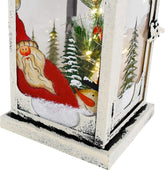 Christmas Lantern Decoration with LED Light Metal Hanging Lanterns Decorative Christmas Lantern Centerpiece with Hand Painted Santa Pattern
