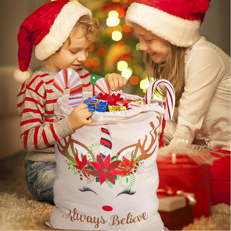 Santa Sack 2Pcs, Unicorn Christmas Canvas Gift Bags with Drawstring, Large Size Reusable Personalized Santa Bags for Xmas Package Storage, Party Supplies Favors