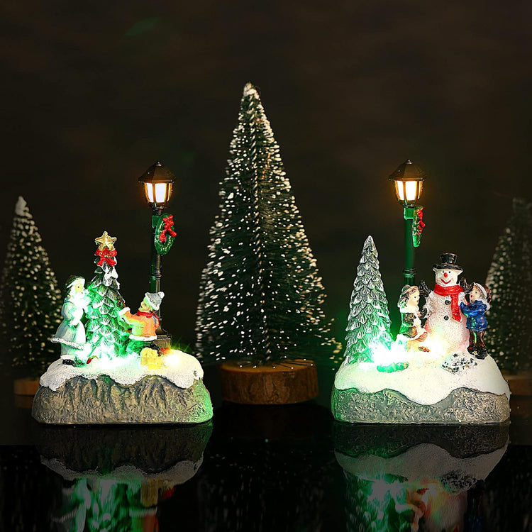 Christmas Village Set: 2-Piece Snowman & Santa LED Tabletop Decor