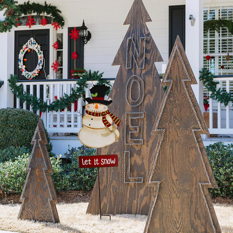 Christmas Snowman Garden Stake Decor Snowman Decoration, Outdoor Metal Yard Sign Lawn Stake LED Battery Operated Blinking Nose Christmas Snowman Yard Decor Holiday Decoration (Batteries Not Included)