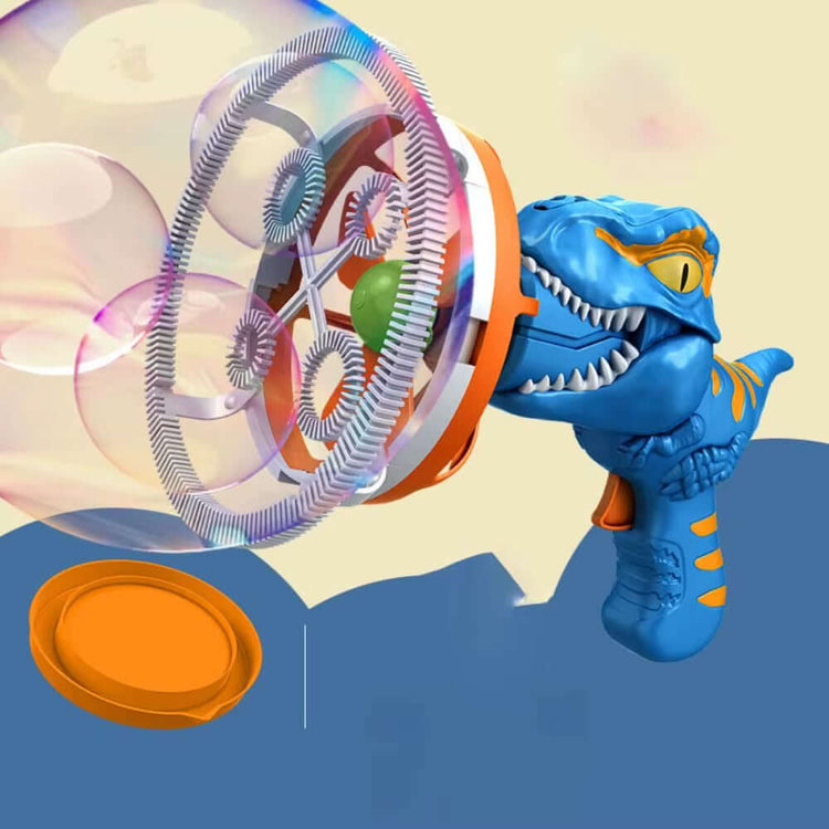 Dinosaur Bubble Machine for Kids - Electric ABS fan bubble blower producing colorful bubbles with a friendly dinosaur design.