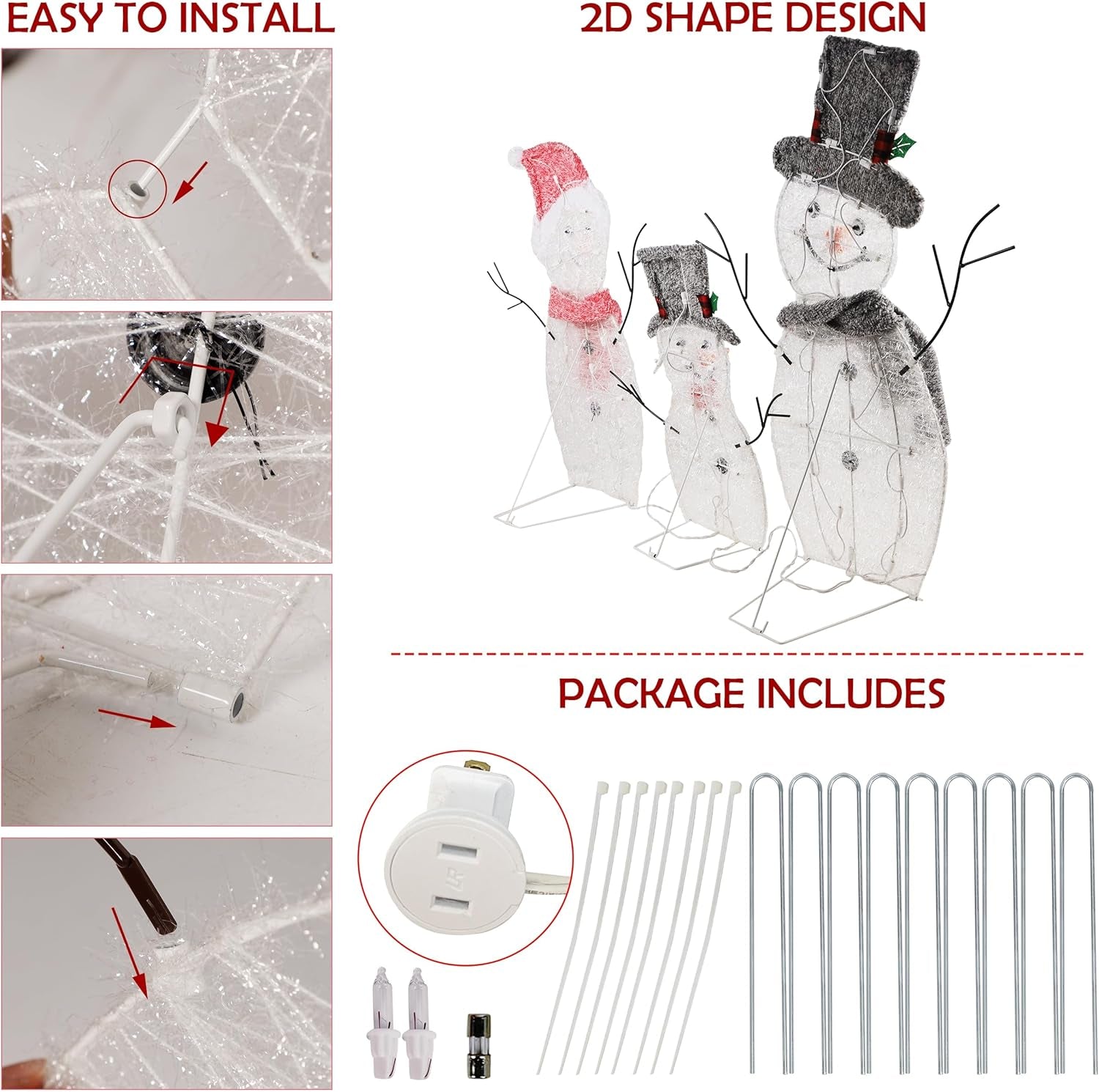 Pre-Lit Collapsible Snowman Family with 60 Lights for Outdoor Christmas Decor