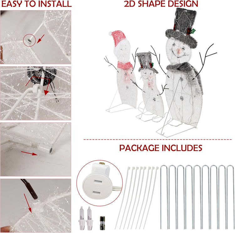 Pre-Lit Collapsible Snowman Family with 60 Lights for Outdoor Christmas Decor