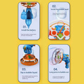 Step-by-step instructions for using the Dinosaur Bubble Machine for Kids bubble blower toy.