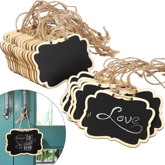 32 Pcs Wooden Mini Chalkboard Signs Chalkboard Hanging Labels, Ideal Price Tags, Message Boards, Black