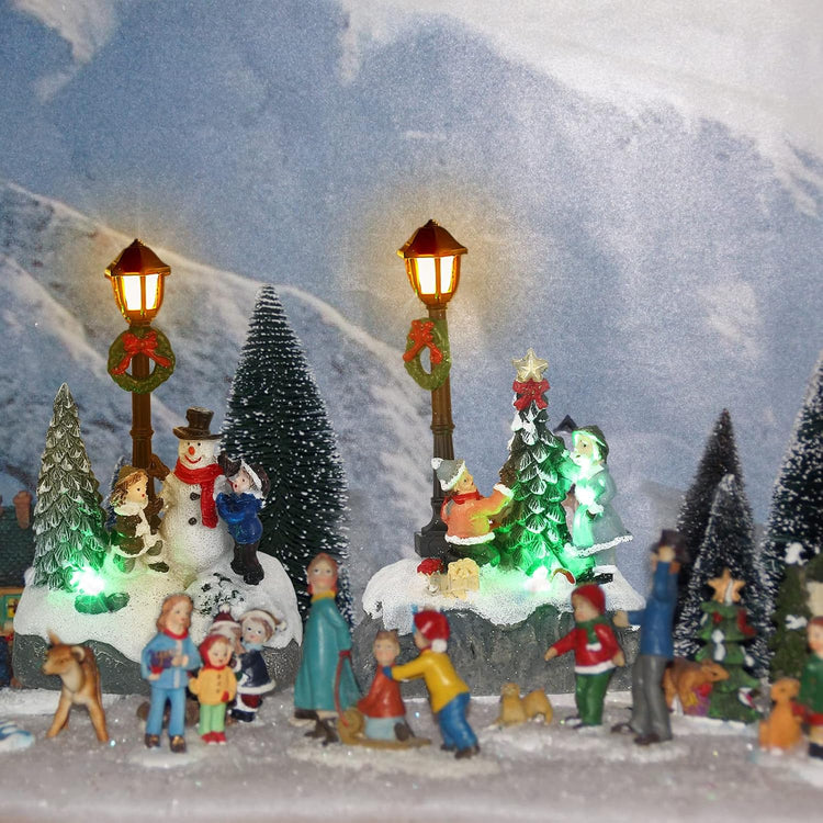Christmas Village Set: 2-Piece Snowman & Santa LED Tabletop Decor