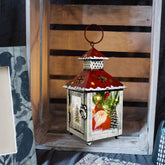 Metal Lantern Christmas Decorations with LED Light Indoor Outdoor Decorative Hanging Lanterns Santa Decor Hand Painted Rustic Metal Glass Small Christmas Lanterns Table Decor Xmas Holiday Party Decor