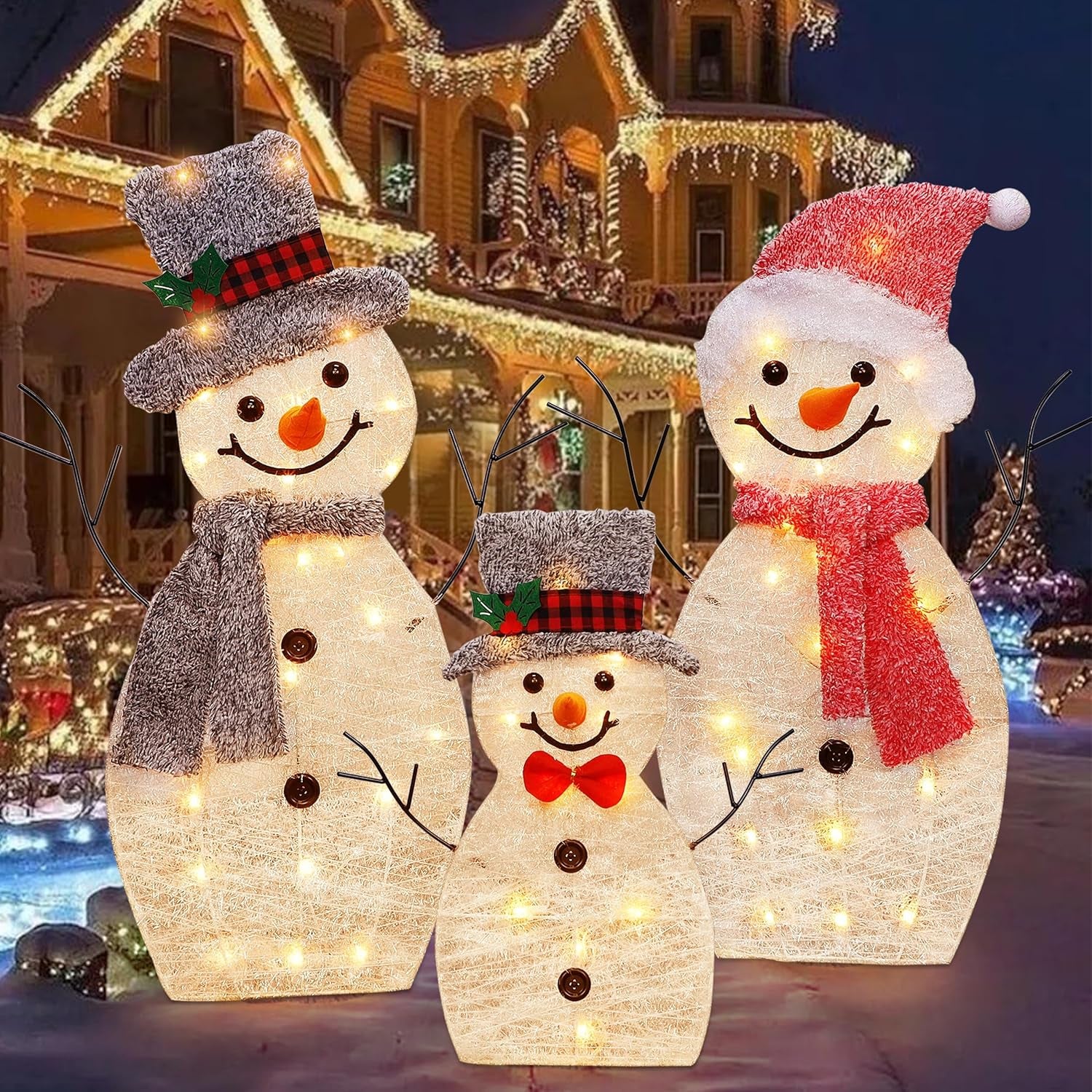 Pre-Lit Collapsible Snowman Family with 60 Lights for Outdoor Christmas Decor