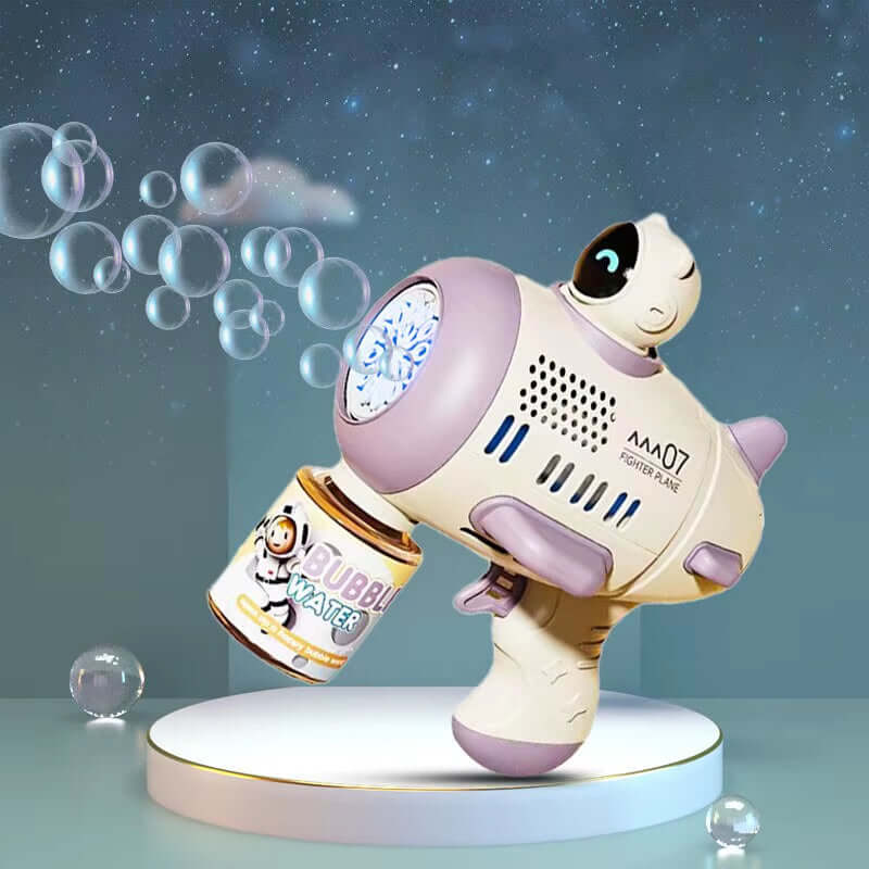 Purple Bubble Machine for Children Automatic Bazooka Bubble with Light Bubble Blower for Kids Soap Bubble Outdoor Toysspaceman