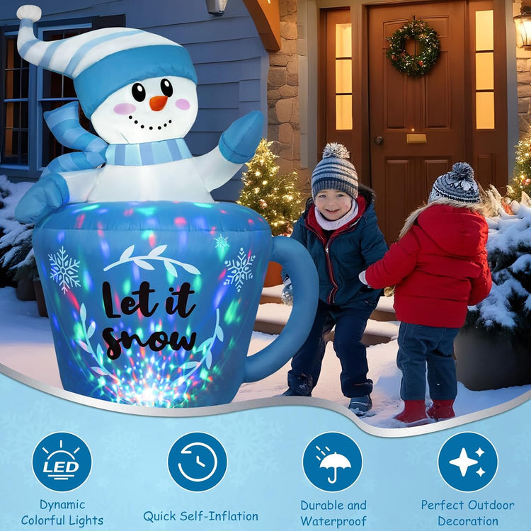 5FT Inflatable Snowman in Mug with Leds for Outdoor Christmas Decor