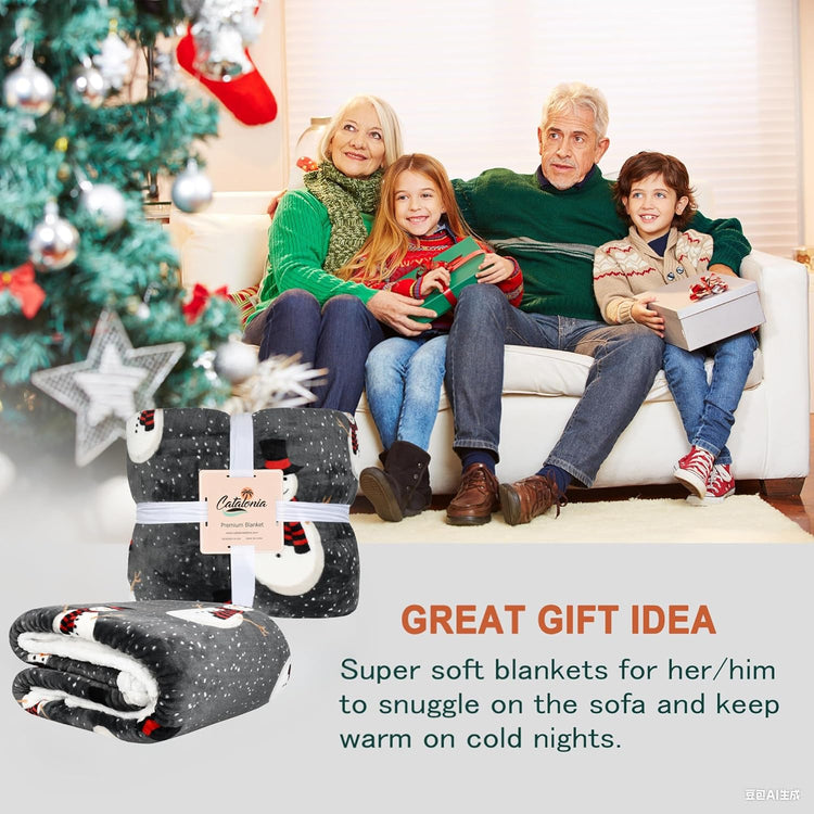 Snowman Blanket, Holiday Theme Sherpa Fleece Throw, Blanket for Couch and Bed, Christmas Blanket | Super Soft, Comfy, Cozy, Fluffy, Warm | 50X60 Inch, Grey