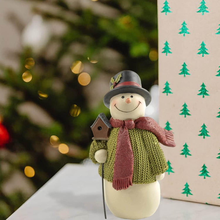 4.25" H Smiling Resin Snowman with Birds&