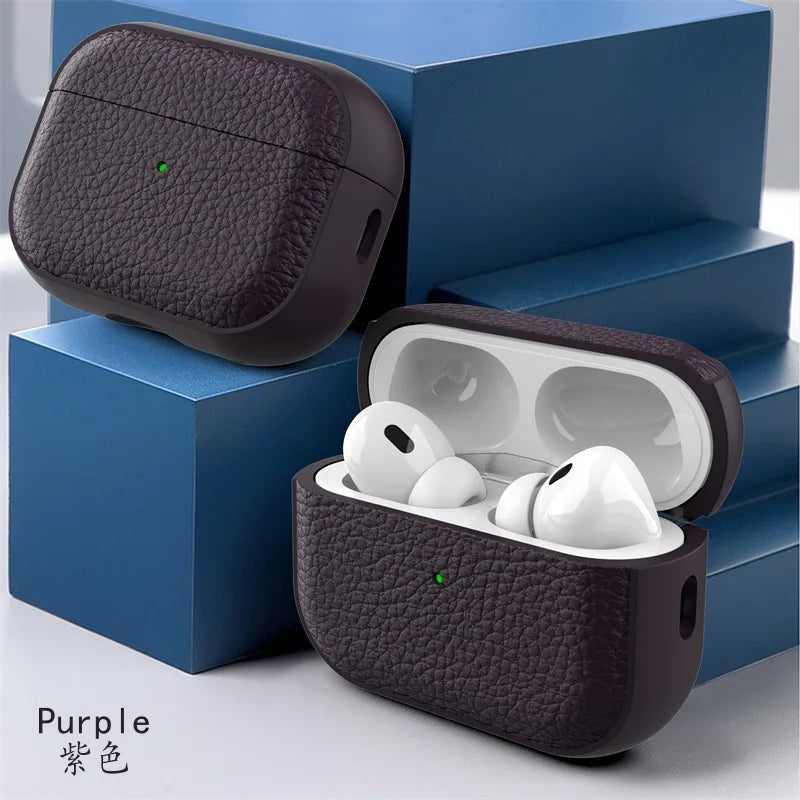 Case for New Airpods Pro 2025 Case PU Leather Grain Case with Keyring Airpod Wireless Earphone Accessoris for Airpods 4Th Cases