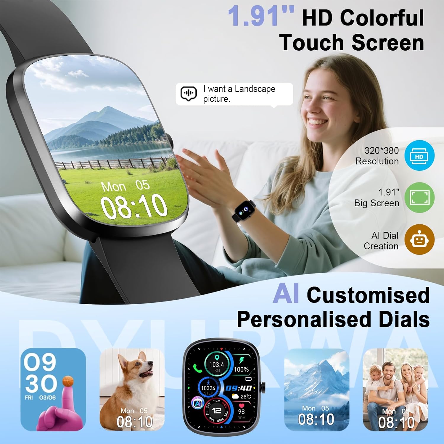 AI Smart Watch for Men Women, Fitness Watch Chatgpt-Ai, Smart Watches with AI Health Analysis Heart Rate Sleep Monitor, 1.91"HD Activity Trackers IP68 Waterproof, 110+Sport Smartwatch for Ios Android