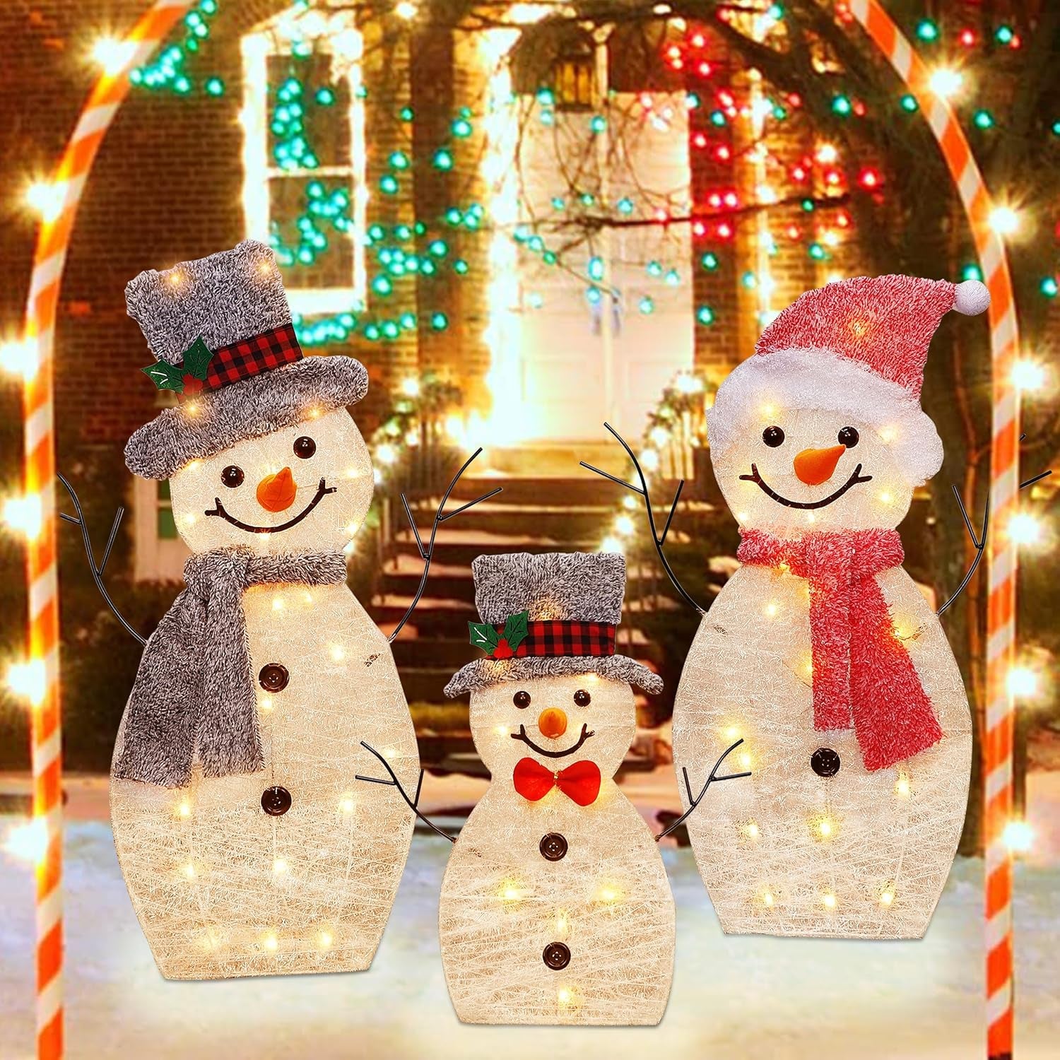 Pre-Lit Collapsible Snowman Family with 60 Lights for Outdoor Christmas Decor