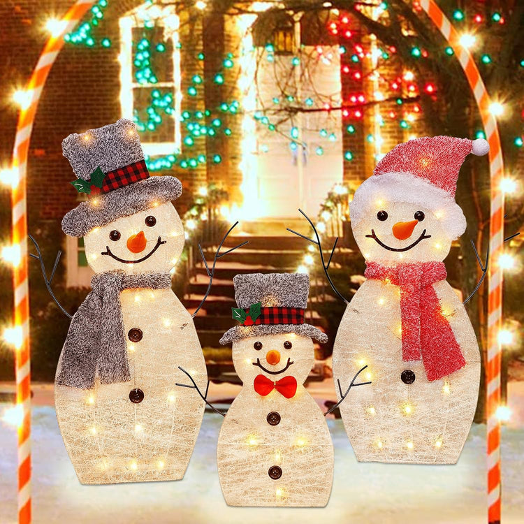 Pre-Lit Collapsible Snowman Family with 60 Lights for Outdoor Christmas Decor