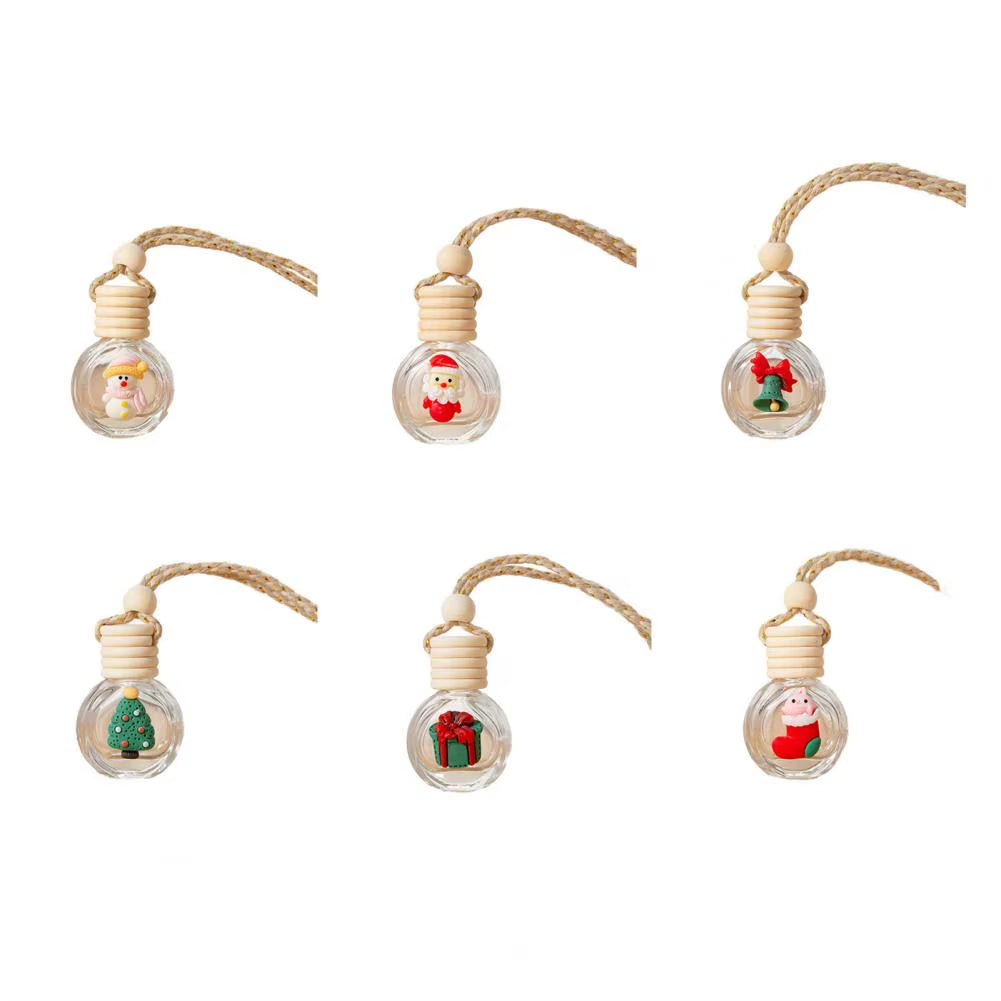 Mini Air Freshener Bottle Christmas Car Perfume Bottle Decoration Festive Wood Lid Cute Santa Snowman Tree Elk Design Glass