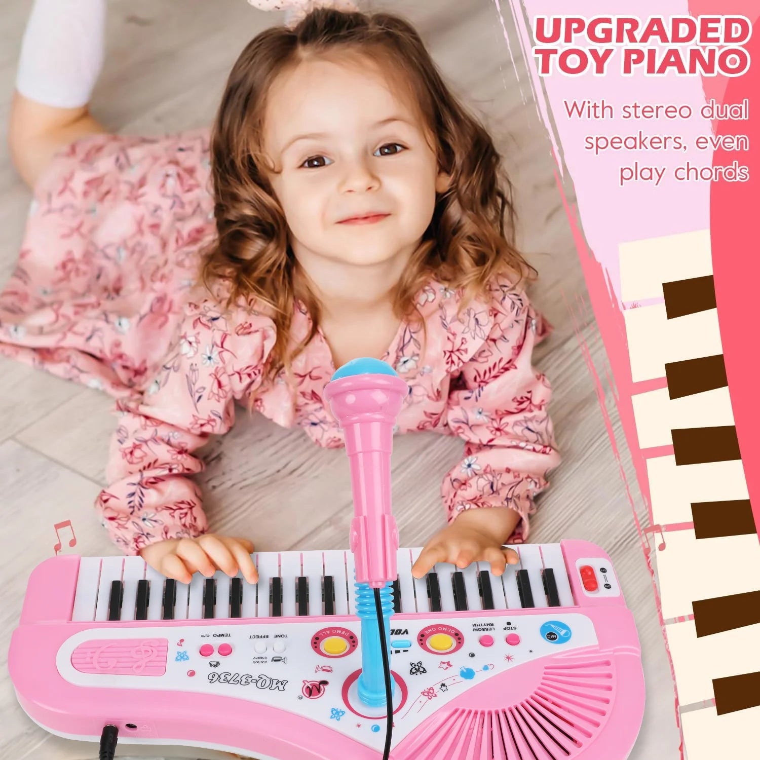 Baby Piano Toys for Kids, Toddlers Piano Keyboard Instrument with Microphone, 37 Keys Piano Toys Educational Musical Gift for 2 3 4 5 6 Year Old Girls, Pink