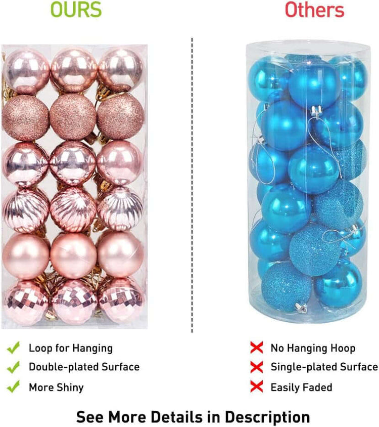 Christmas Balls Ornaments for Xmas Tree, 36Ct Plastic Shatterproof Baubles Colored and Glitter Christmas Party Decoration 1.6Inch Set