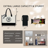 Embroidery Monogram Initial Tote Bag for Women Teacher Mom Friend Personalized Gift for Birthday Beach Wedding Work