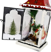 Christmas Lantern Decoration with LED Light Metal Hanging Lanterns Decorative Christmas Lantern Centerpiece with Hand Painted Santa Pattern