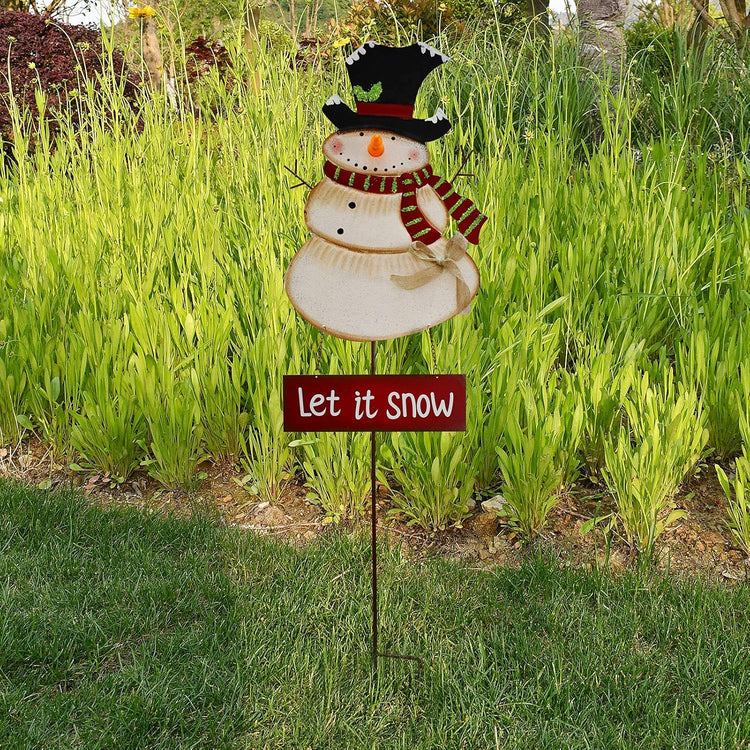 Christmas Snowman Garden Stake Decor Snowman Decoration, Outdoor Metal Yard Sign Lawn Stake LED Battery Operated Blinking Nose Christmas Snowman Yard Decor Holiday Decoration (Batteries Not Included)