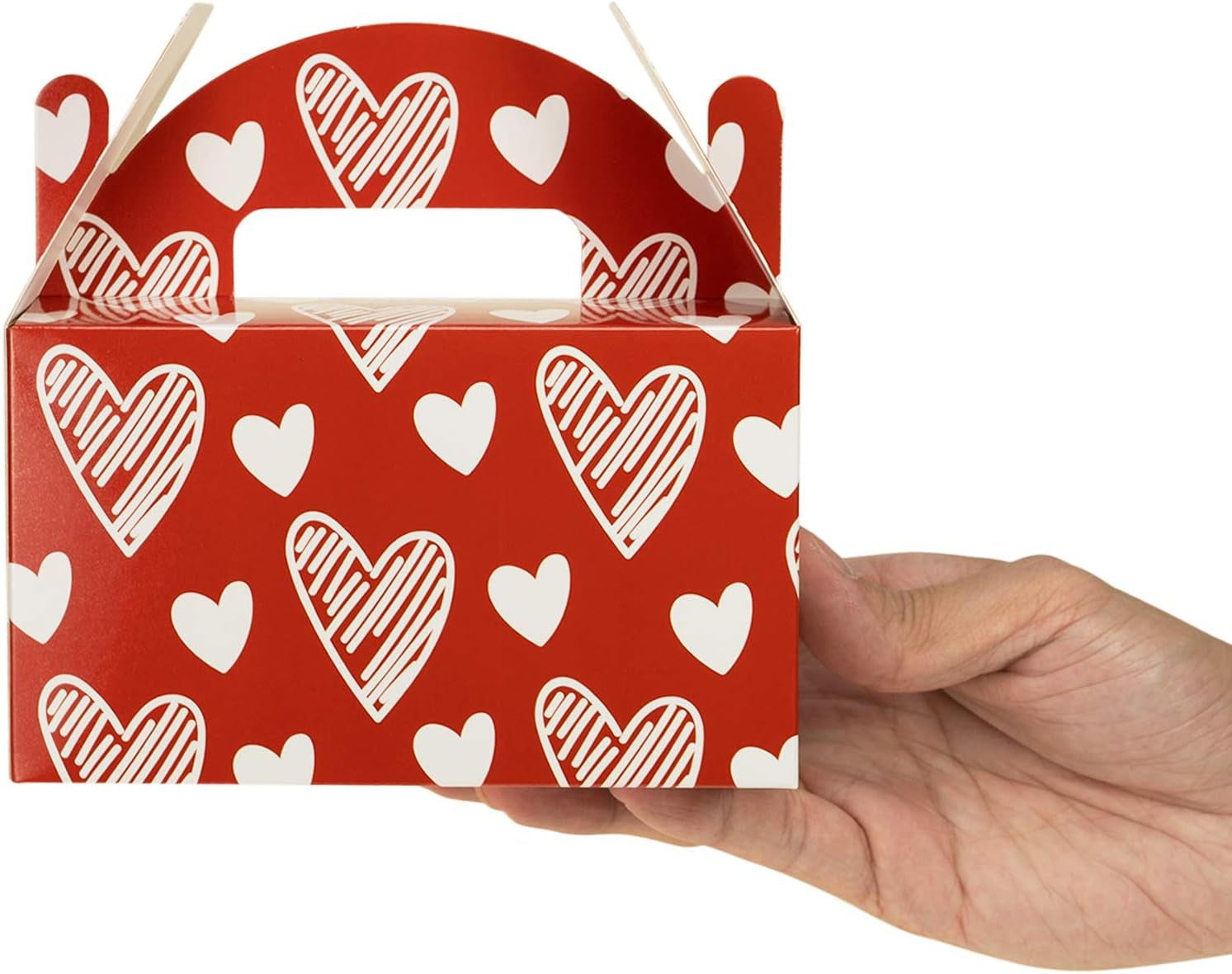 Valentine Boxes for Treats, 24-Pack Valentines Day Treat Boxes, 4 Doodle Designs, Paper Valentine&