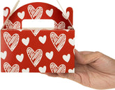 Valentine Boxes for Treats, 24-Pack Valentines Day Treat Boxes, 4 Doodle Designs, Paper Valentine&