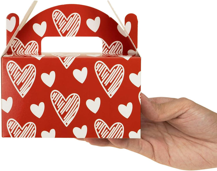 Valentine Boxes for Treats, 24-Pack Valentines Day Treat Boxes, 4 Doodle Designs, Paper Valentine&