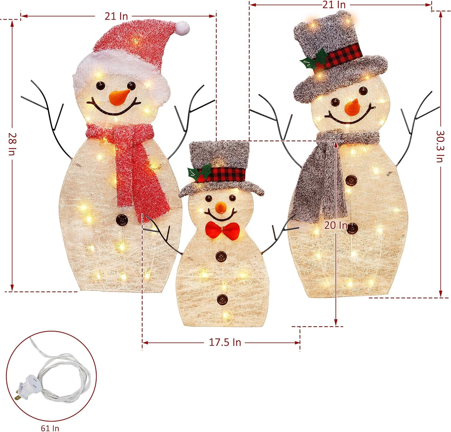 Pre-Lit Collapsible Snowman Family with 60 Lights for Outdoor Christmas Decor