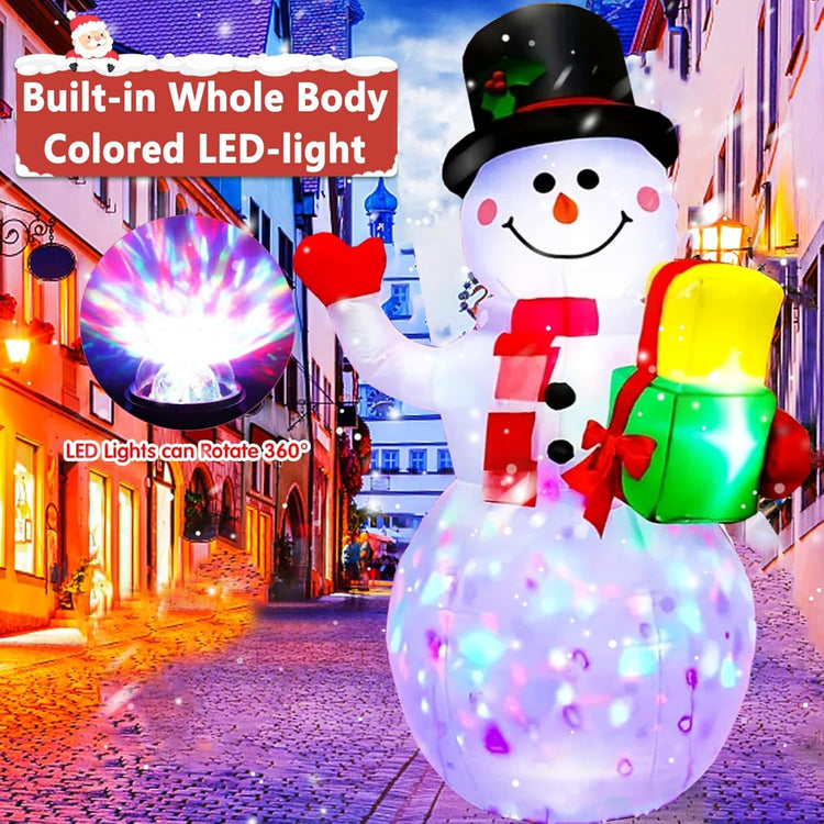 5FT Inflatable Christmas Snowman with Rotating LED Lights for Outdoor Decor