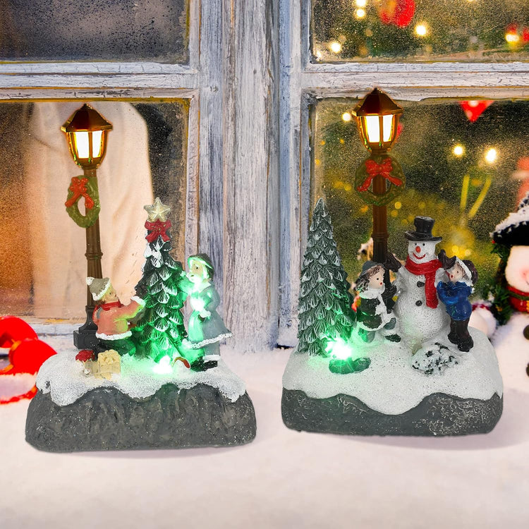 Christmas Village Set: 2-Piece Snowman & Santa LED Tabletop Decor